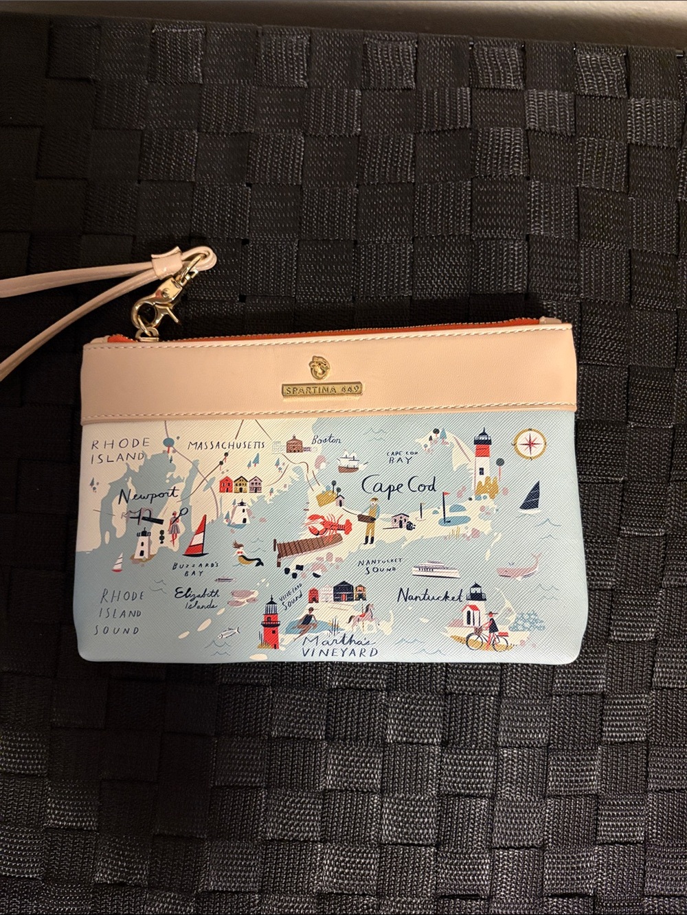 Spartina 449 Cape Cod Map Wristlet in Light Blue and Blush Pink